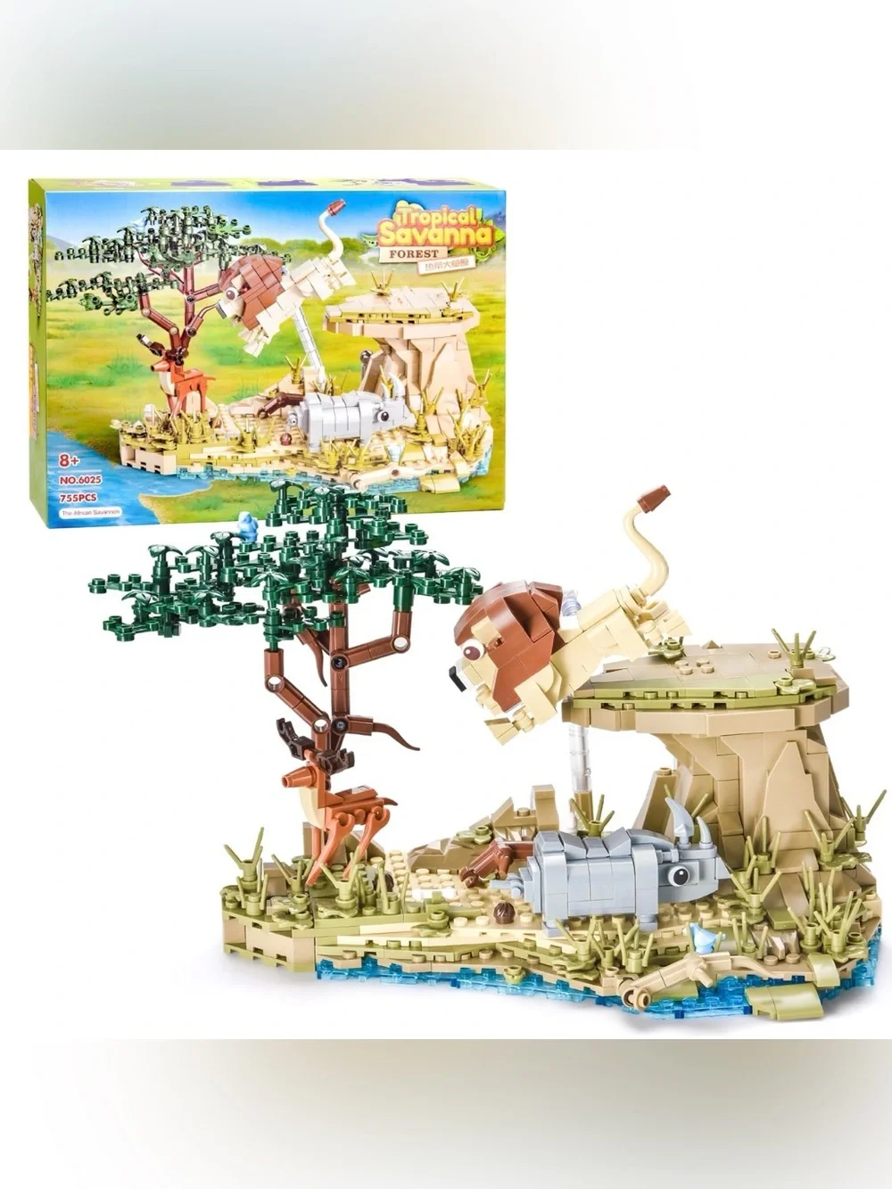 Tropical Savanna Forest Building Block Set Rhino, Deer, Lion Ages 6+ New in Box